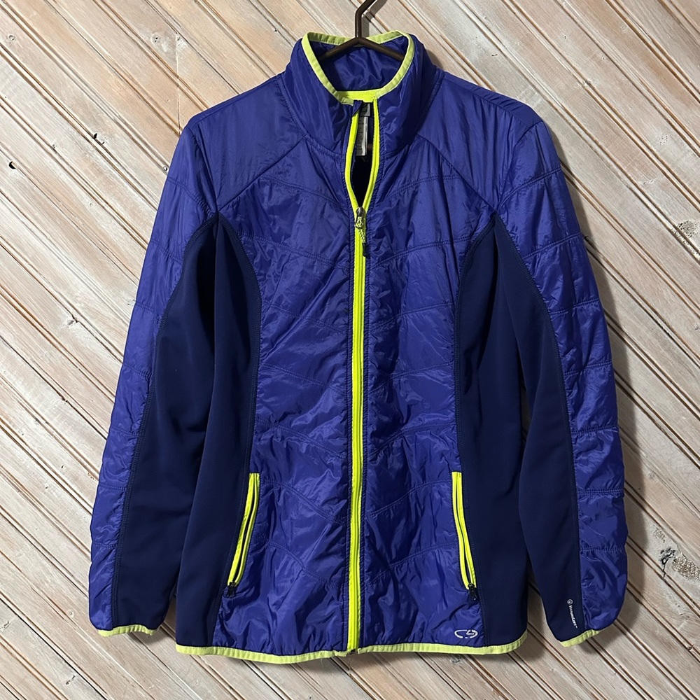Champion Light Puffer Full Zipper Purple & Lime Green Active Long Sleeve Running